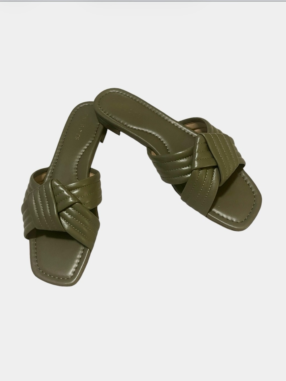 Talbots Womans Violet Stitched Knot Napa Olive Green Leather Slide Mule Sandals